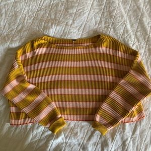 Free People Just My Stripe Cropped Sweater
